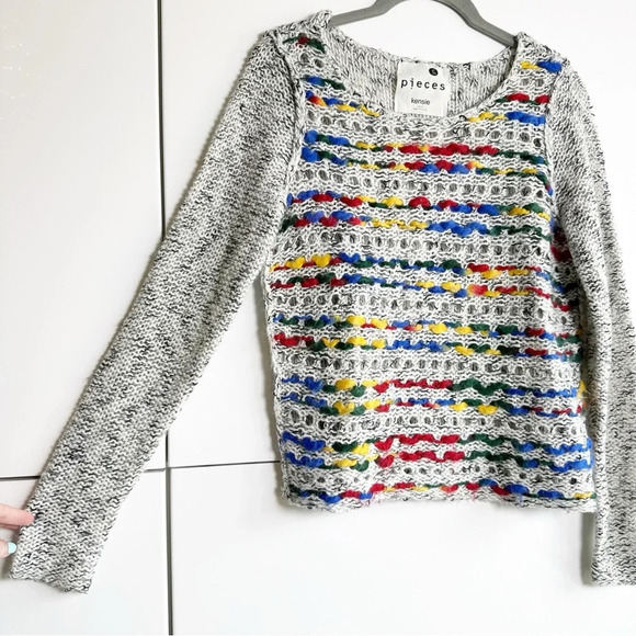 Pieces by Kenzie Knit Sweater Size Small Primary Colors Open Knit Alpaca - Picture 2 of 7